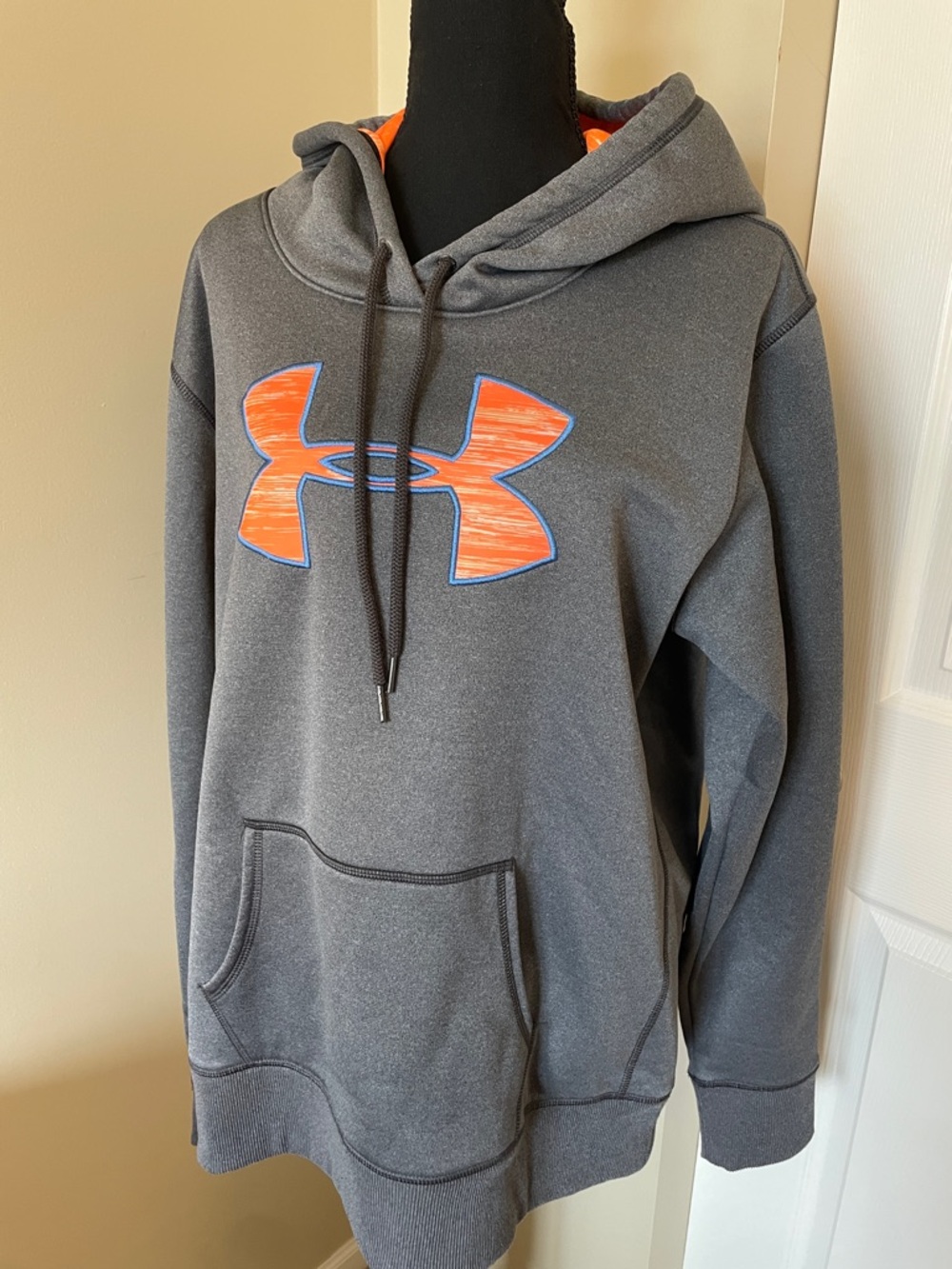 Under Armour Women’s Dark Gray Pullover Hoodie with Orange Logo